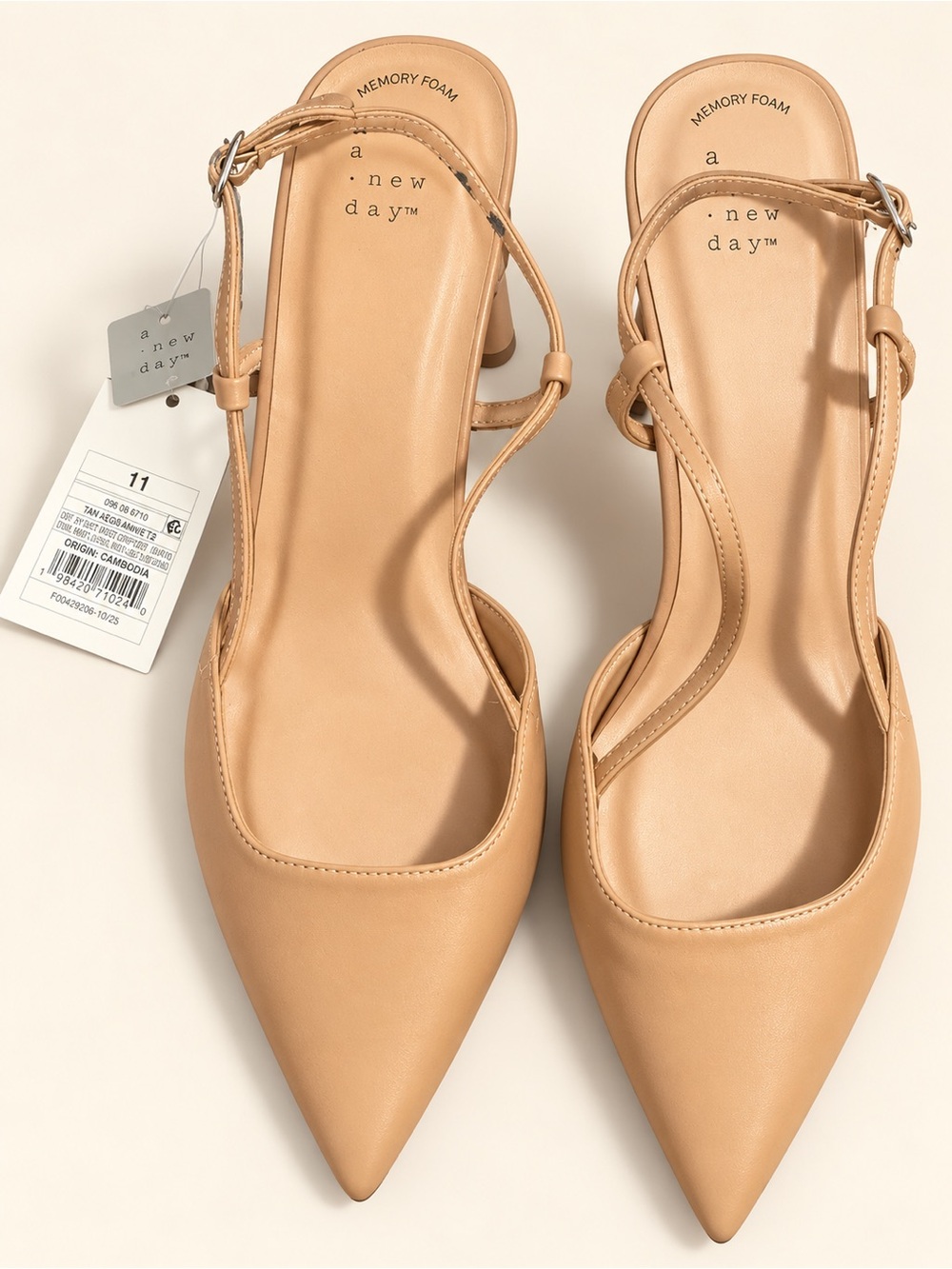 a new day Tan Pointed Slingback Heels